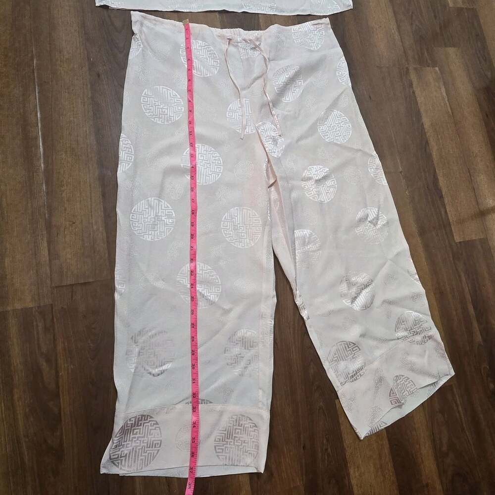 Soma Intimates Pink Pajama Set Sleeveless Jacquard Medallion Wide Leg Pants Silk - Picture 6 of 12